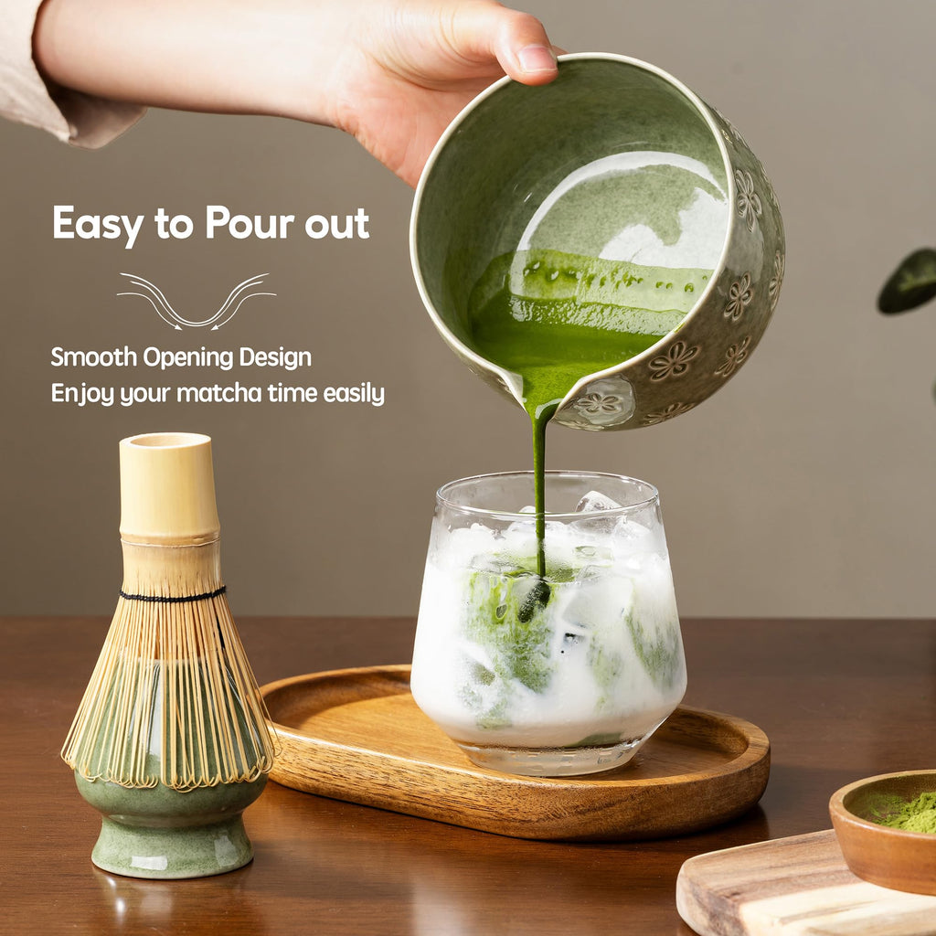 6-Piece Ceramic Matcha Set – Blue Cherry Blossom Bowl, 100-Prong Whisk, Scoop & Sifter