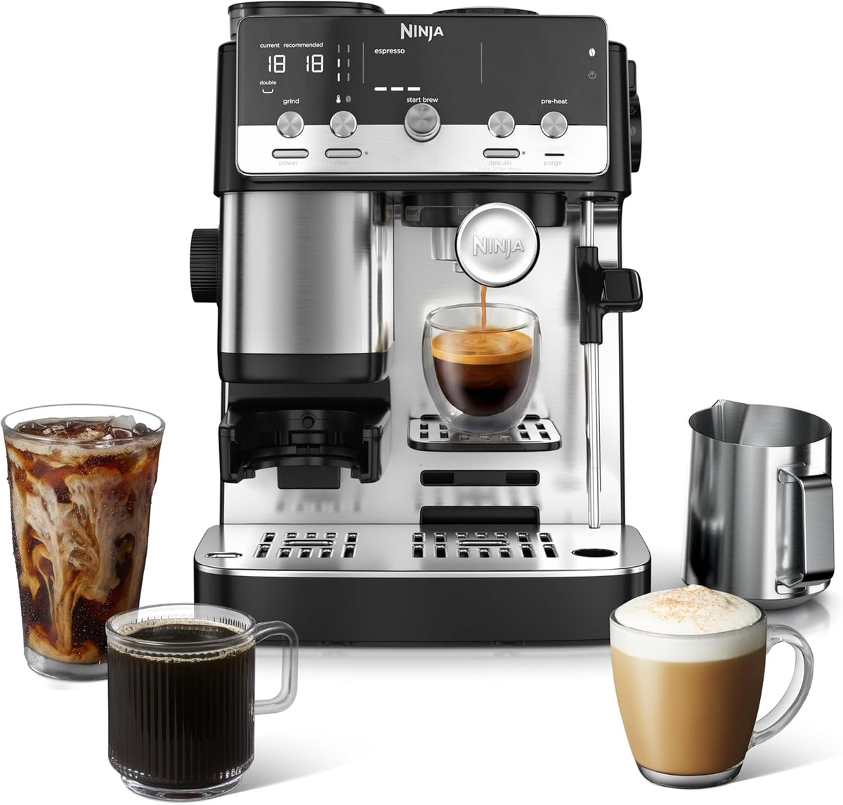 Ninja Luxe Café Mini Espresso & Coffee Machine – Built-in Grinder, Scale & Steam Wand (ES301)