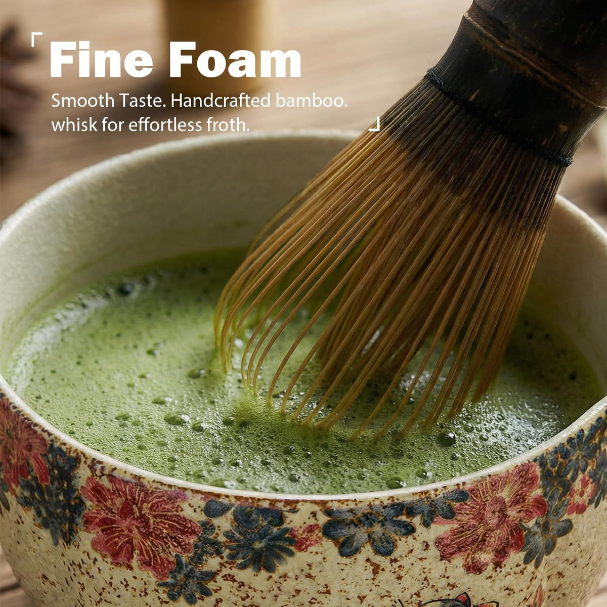 7-Piece Matcha Set – Floral Bowl & Purple Bamboo Whisk
