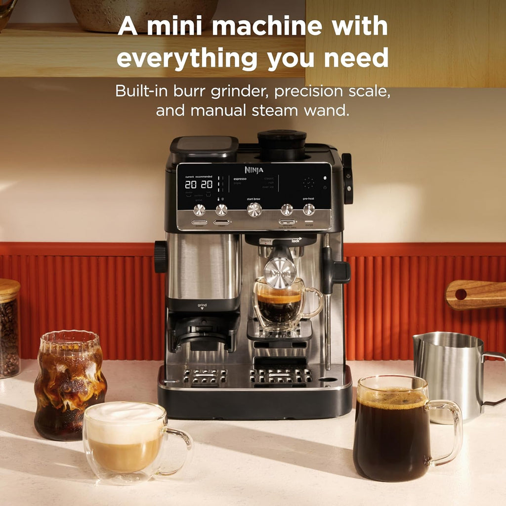 Ninja Luxe Café Mini Espresso & Coffee Machine – Built-in Grinder, Scale & Steam Wand (ES301)