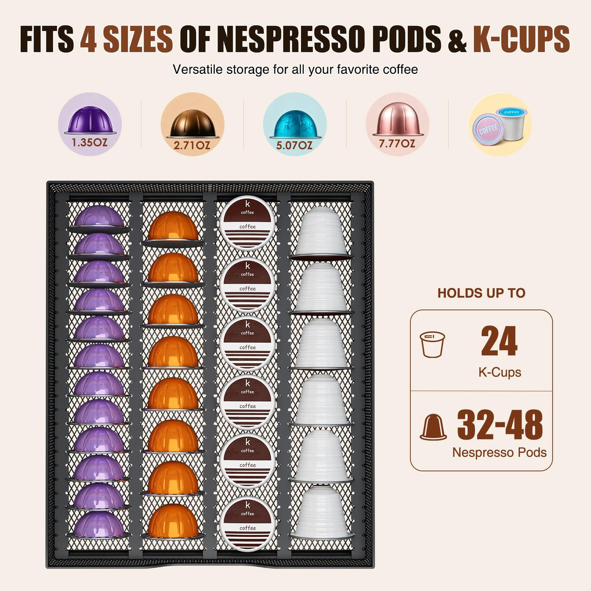3-Tier Coffee Station Organizer with K-Cup Holder – Rustic Brown