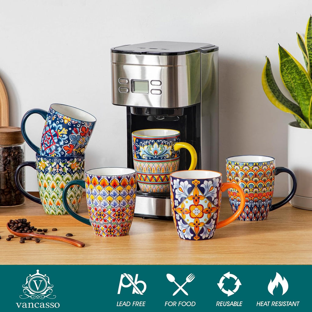 Vancasso SIMI Bohemian Ceramic Mugs Set of 6 – 16oz