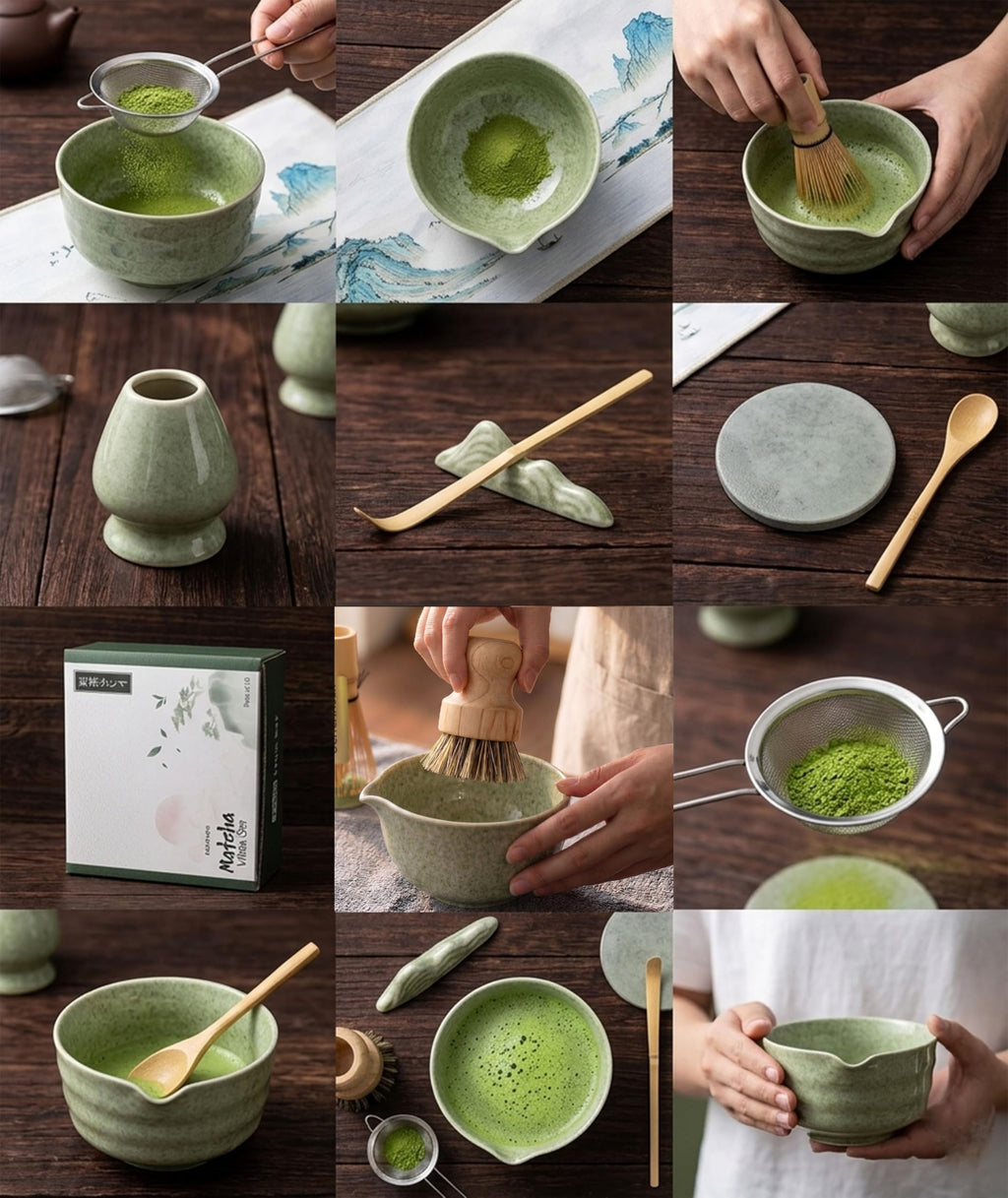 10-Piece Traditional Matcha Set – 450ml Bowl, Whisk, Tea Brush, Cloth & Silicone Coaster