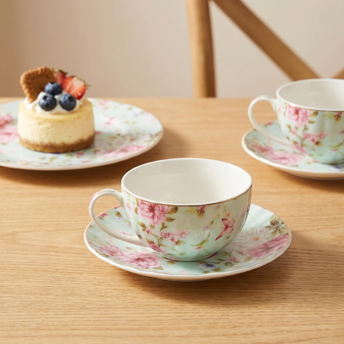 Floral Porcelain Tea Cups & Saucers Set of 6 – Midnight Blue