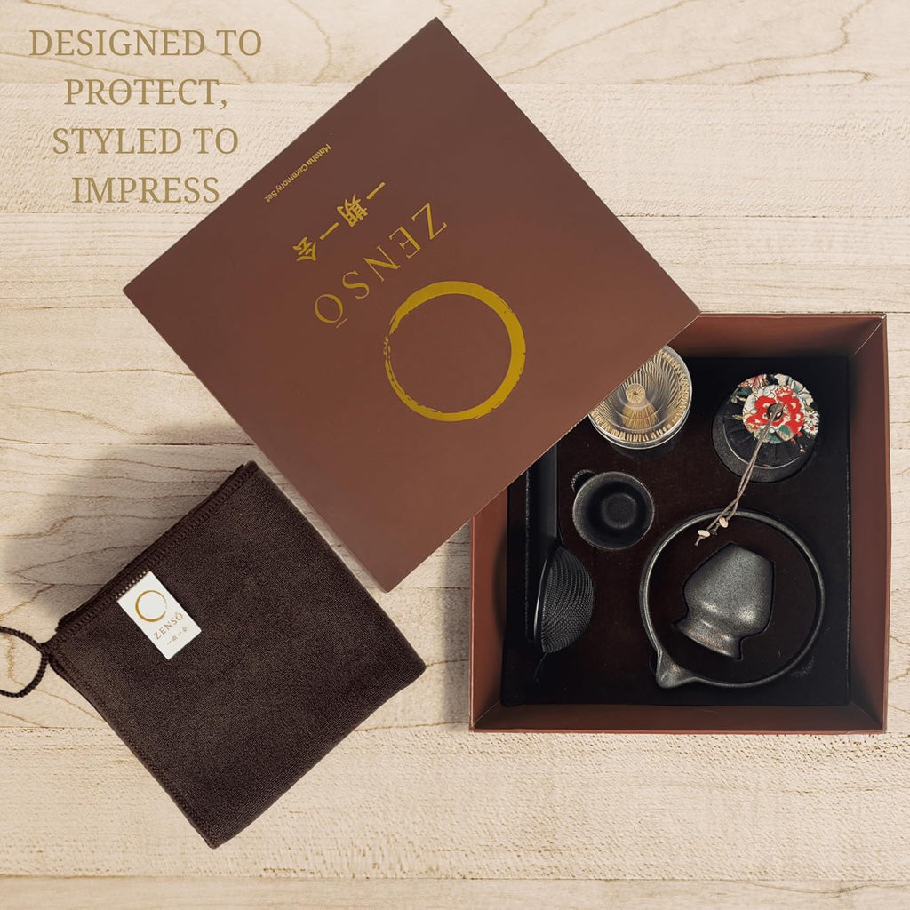 ZENSO 10-Piece Premium Matcha Set – Handmade Ceramics, Purple Bamboo Whisk & Tea Canister, Dark Gray