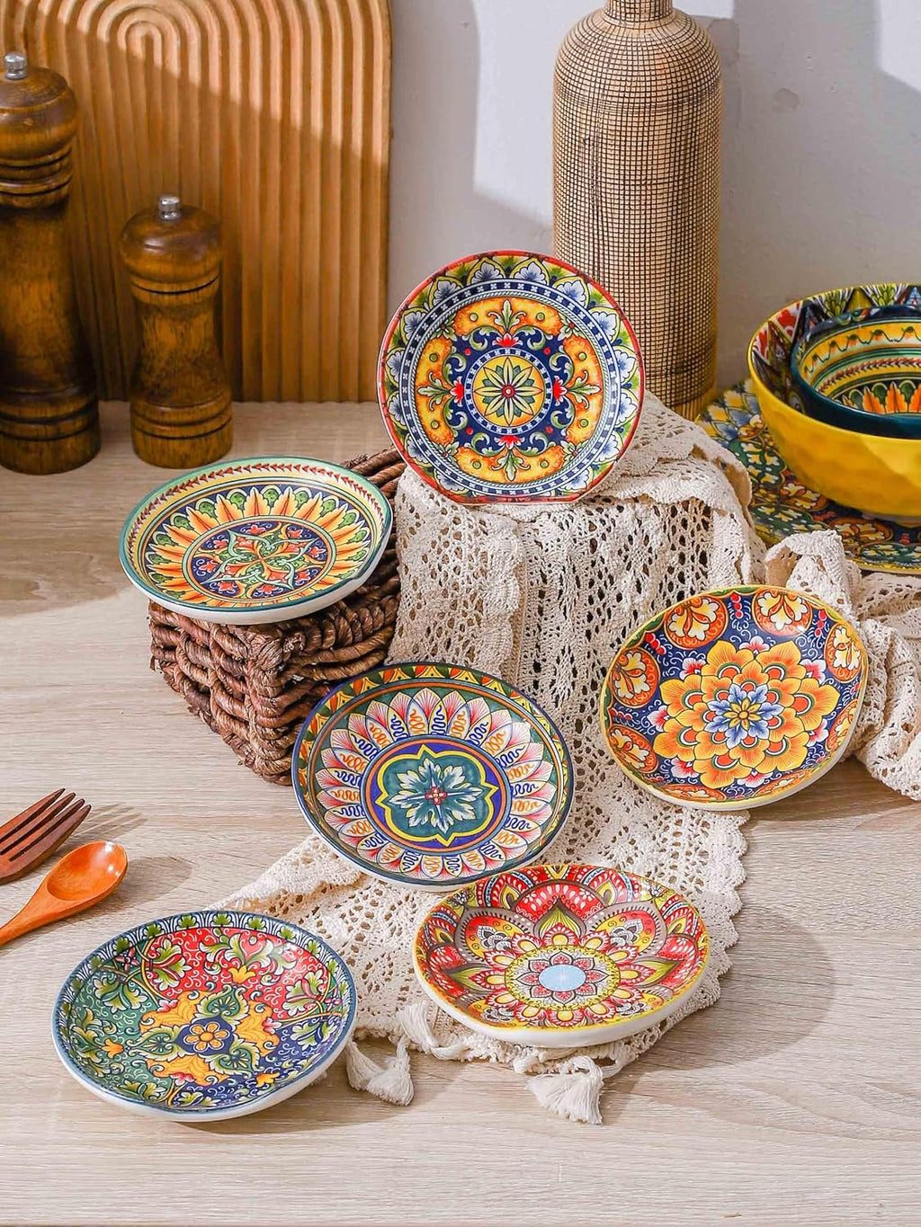 Henten Home Ceramic Spoon Rest Set of 6 – Bohemian Porcelain, 4.5", Dishwasher Safe