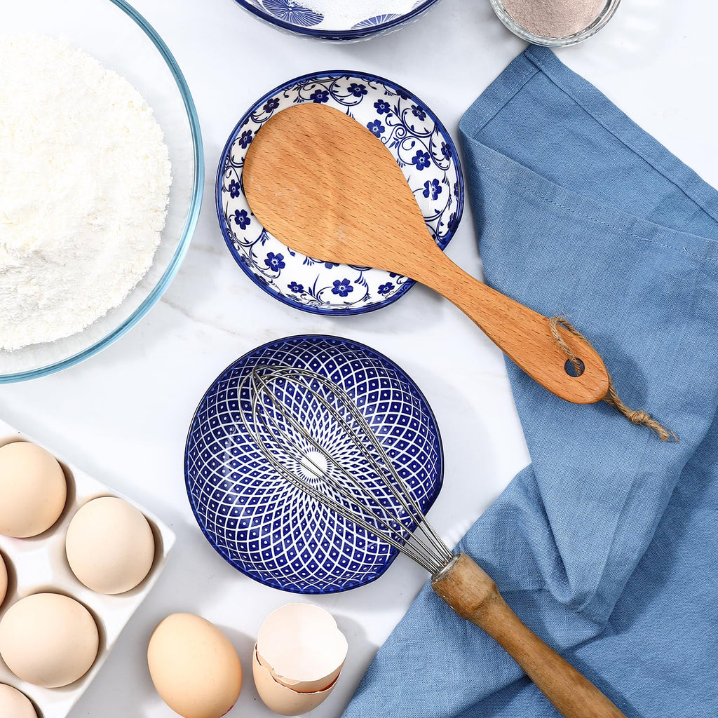 Selamica Ceramic Spoon Rest Set of 4 with Metal Holder – 4.8", Assorted Colors